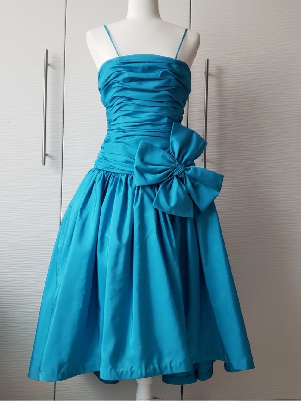Vintage pre-1988 Neiman Marcus Turquoise Spaghetti-Strap Midi Dress